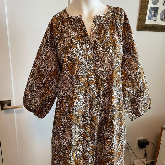 Anthropologie See U Soon 3/4 Slv Boat Nk Split V Cotton Floral Print Dress S/M - Picture 2 of 16